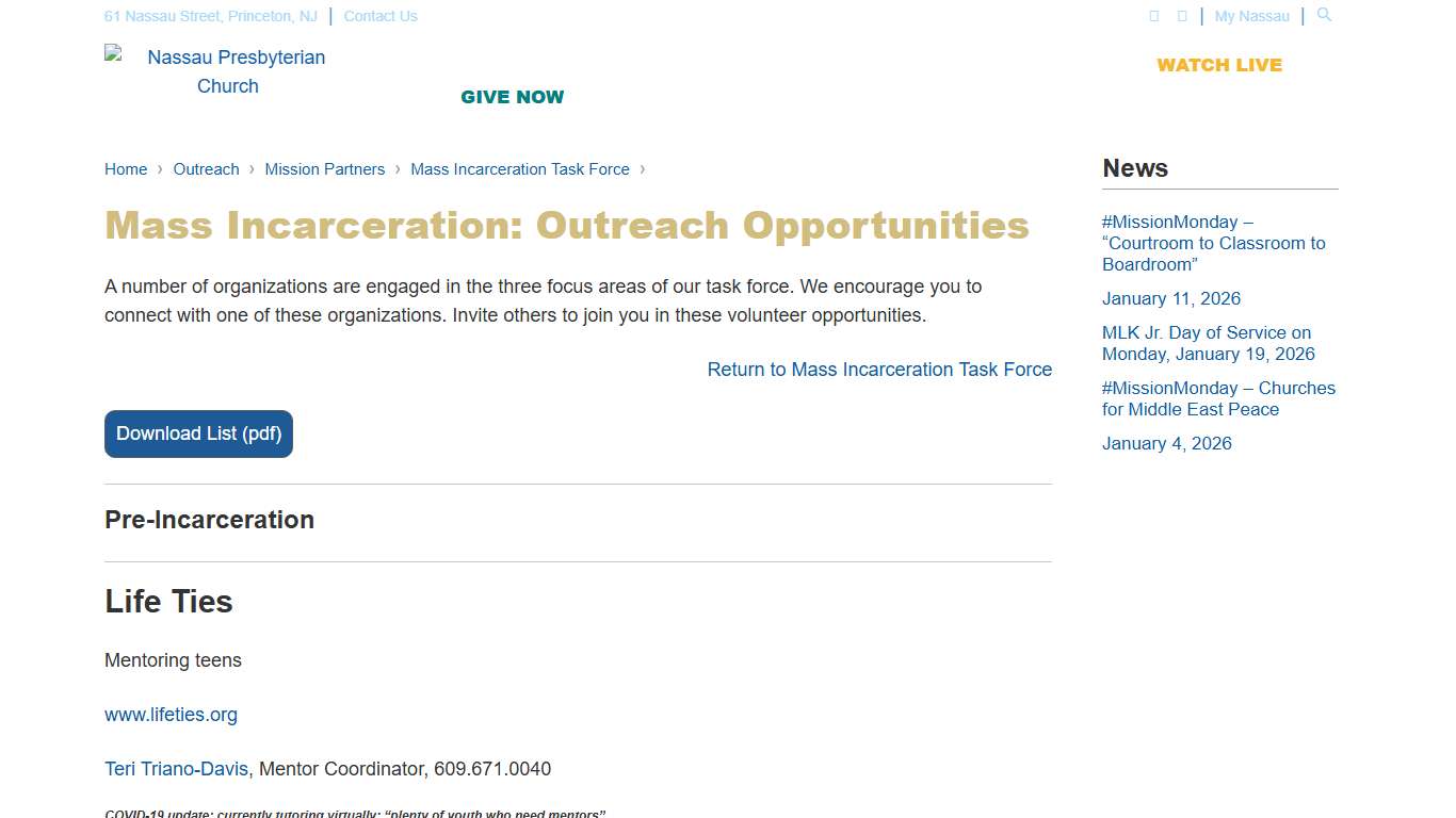Mass Incarceration: Outreach Opportunities – Nassau Presbyterian Church