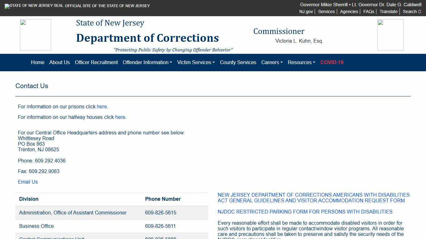 The Official Website for the New Jersey Department of Corrections Contact Us